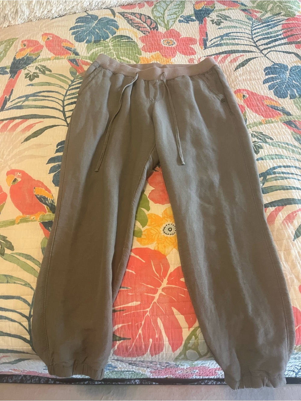 Linen Olive Green Drawstring Jogger Pants